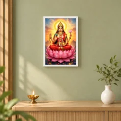 Gayatri Devi Serene Sunrise Blessing Photo Frame — white frame distant wall