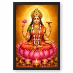 Gayatri Devi Lotus And Diya Radiance Photo Frame — black frame clean