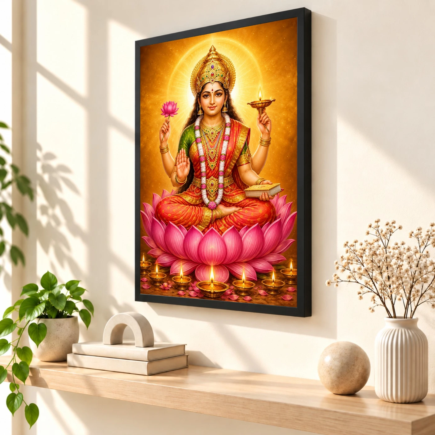 Gayatri Devi Lotus And Diya Radiance Photo Frame 2 Gayatri Devi Lotus And Diya Radiance Photo Frame — black frame console