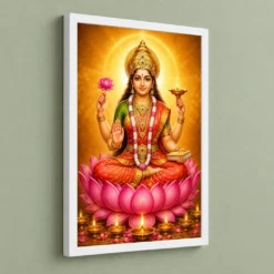 Gayatri Devi Lotus And Diya Radiance Photo Frame 13 Gayatri Devi Lotus And Diya Radiance Photo Frame — white frame angled wall