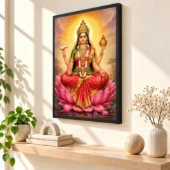 Gayatri Devi Traditional Indian Miniature-Inspired Devotional Art Photo Frame — black frame console