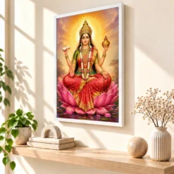 Gayatri Devi Traditional Indian Miniature-Inspired Devotional Art Photo Frame 15 Gayatri Devi Traditional Indian Miniature-Inspired Devotional Art Photo Frame — white frame warm console