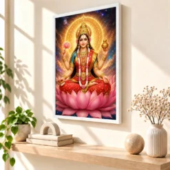 Gayatri Devi Cosmic Celestial Aura Photo Frame — white frame warm console