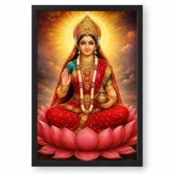 Gayatri Devi Peaceful Home Mandir Composition Photo Frame — black frame clean