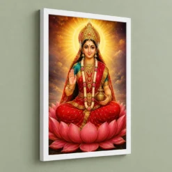 Gayatri Devi Peaceful Home Mandir Composition Photo Frame 13 Gayatri Devi Peaceful Home Mandir Composition Photo Frame — white frame angled wall