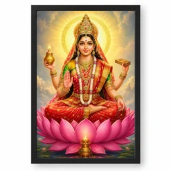 Gayatri Devi Vivid Premium Spiritual Poster Art Photo Frame — black frame clean