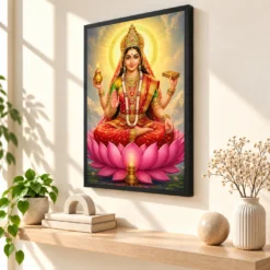 Gayatri Devi Vivid Premium Spiritual Poster Art Photo Frame — black frame console