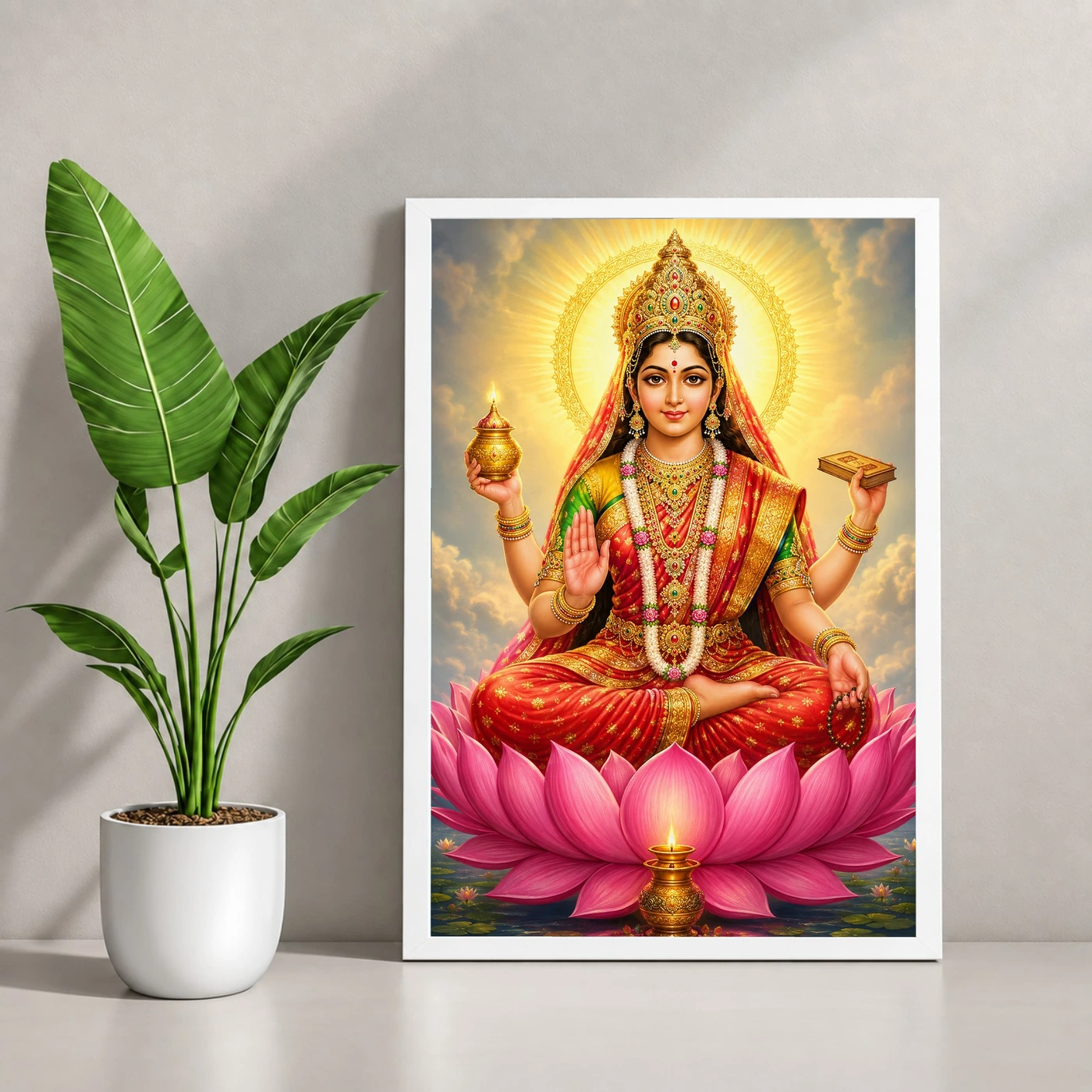 Gayatri Devi Vivid Premium Spiritual Poster Art Photo Frame 4 Gayatri Devi Vivid Premium Spiritual Poster Art Photo Frame — white frame console