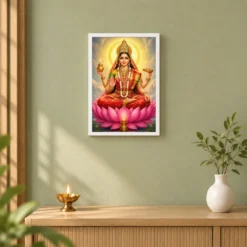 Gayatri Devi Vivid Premium Spiritual Poster Art Photo Frame 14 Gayatri Devi Vivid Premium Spiritual Poster Art Photo Frame — white frame distant wall