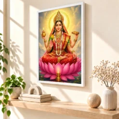 Gayatri Devi Vivid Premium Spiritual Poster Art Photo Frame 15 Gayatri Devi Vivid Premium Spiritual Poster Art Photo Frame — white frame warm console
