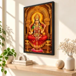 Mookambika Devi Ornate Golden Temple Darshan Photo Frame — black frame console