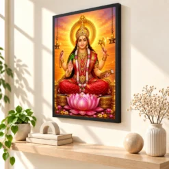 Mookambika Devi Serene Sunrise Blessing Photo Frame — black frame console