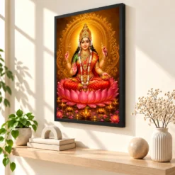 Mookambika Devi Lotus And Diya Radiance Photo Frame — black frame console