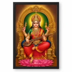 Mookambika Devi Traditional Indian Miniature-Inspired Devotional Art Photo Frame — black frame clean