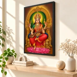 Mookambika Devi Traditional Indian Miniature-Inspired Devotional Art Photo Frame — black frame console
