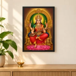 Mookambika Devi Traditional Indian Miniature-Inspired Devotional Art Photo Frame 11 Mookambika Devi Traditional Indian Miniature-Inspired Devotional Art Photo Frame — black frame pooja shelf