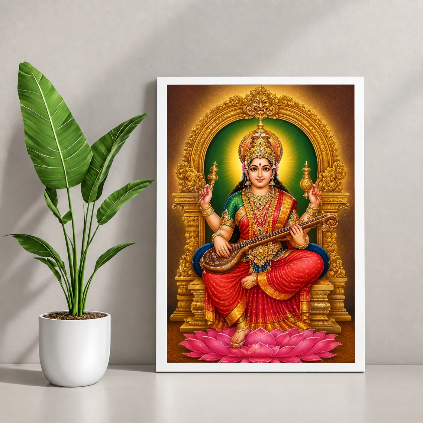 Mookambika Devi Traditional Indian Miniature-Inspired Devotional Art Photo Frame 4 Mookambika Devi Traditional Indian Miniature-Inspired Devotional Art Photo Frame — white frame console