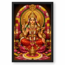 Mookambika Devi Grand Festival Flower Decoration Photo Frame — black frame clean