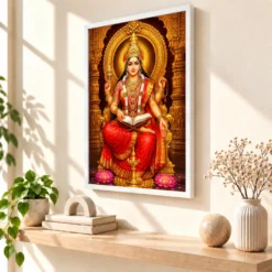 Mookambika Devi Heritage Temple Architecture Backdrop Photo Frame — white frame warm console