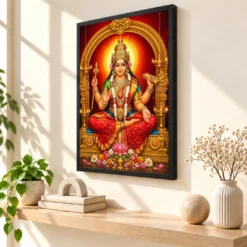 Mookambika Devi Vivid Premium Spiritual Poster Art Photo Frame — black frame console