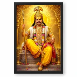 Khandoba Ornate Golden Temple Darshan Photo Frame — black frame clean