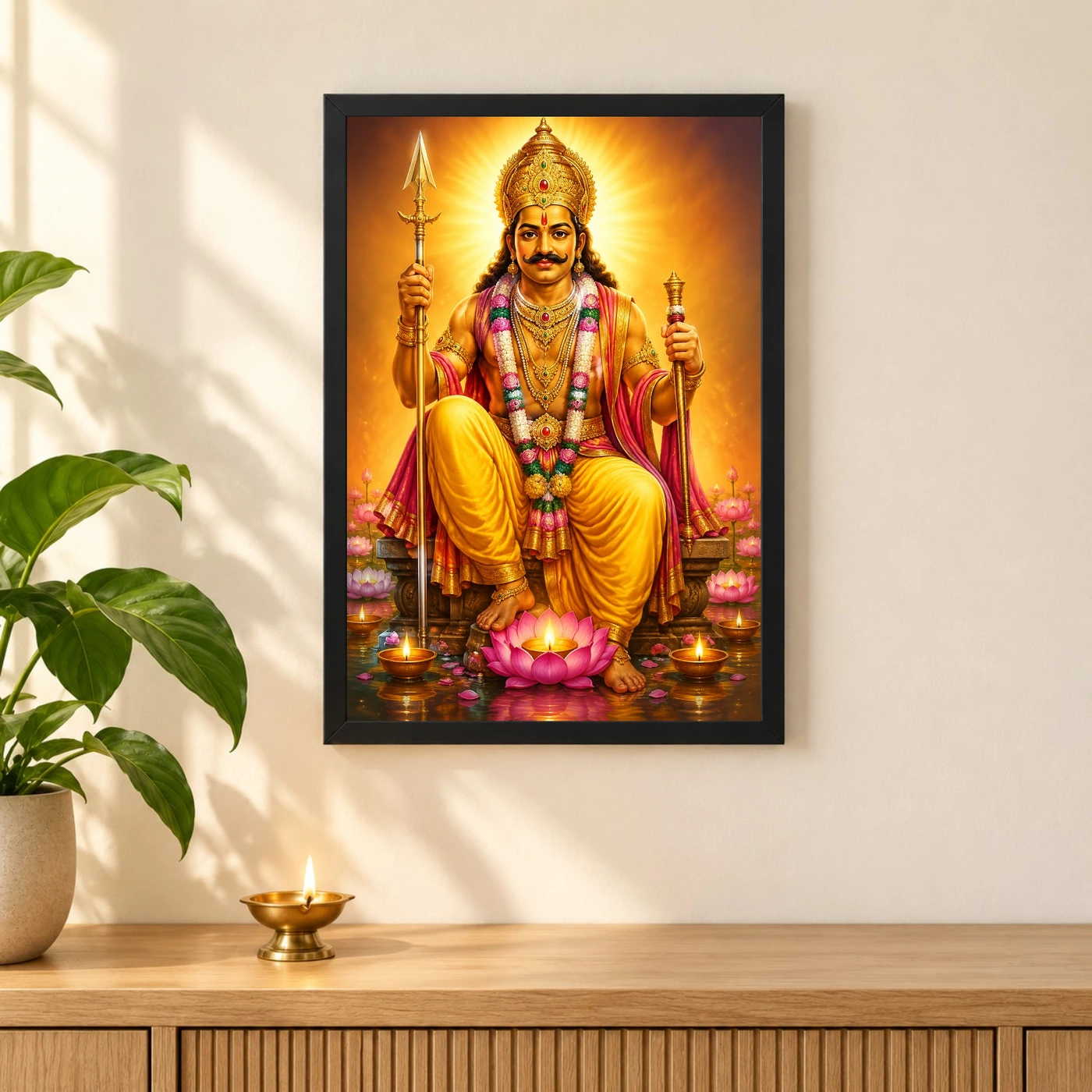 Khandoba Lotus And Diya Radiance Photo Frame 3 Khandoba Lotus And Diya Radiance Photo Frame — black frame pooja shelf