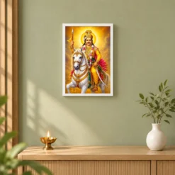 Khandoba Traditional Indian Miniature-Inspired Devotional Art Photo Frame 14 Khandoba Traditional Indian Miniature-Inspired Devotional Art Photo Frame — white frame distant wall