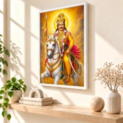 Khandoba Traditional Indian Miniature-Inspired Devotional Art Photo Frame 15 Khandoba Traditional Indian Miniature-Inspired Devotional Art Photo Frame — white frame warm console