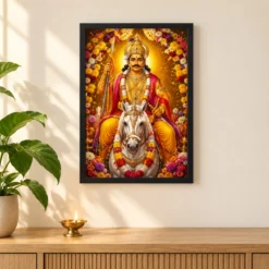 Khandoba Grand Festival Flower Decoration Photo Frame — black frame pooja shelf