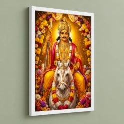 Khandoba Grand Festival Flower Decoration Photo Frame — white frame angled wall