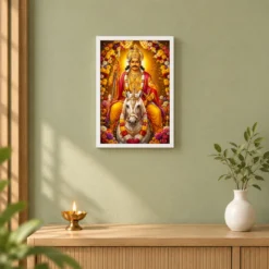 Khandoba Grand Festival Flower Decoration Photo Frame — white frame distant wall