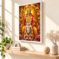 Khandoba Grand Festival Flower Decoration Photo Frame — white frame warm console