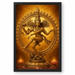 Nataraja Ornate Golden Temple Darshan Photo Frame — black frame clean