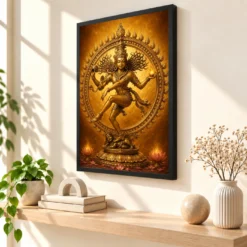 Nataraja Ornate Golden Temple Darshan Photo Frame — black frame console