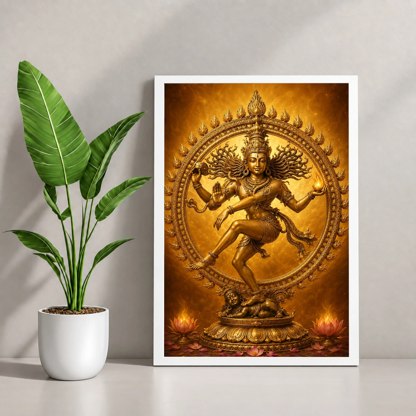 Nataraja Ornate Golden Temple Darshan Photo Frame 4 Nataraja Ornate Golden Temple Darshan Photo Frame — white frame console