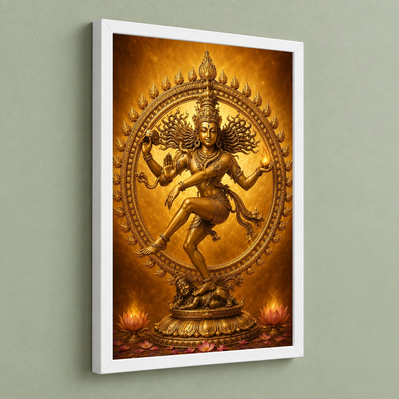 Nataraja Ornate Golden Temple Darshan Photo Frame 5 Nataraja Ornate Golden Temple Darshan Photo Frame — white frame angled wall