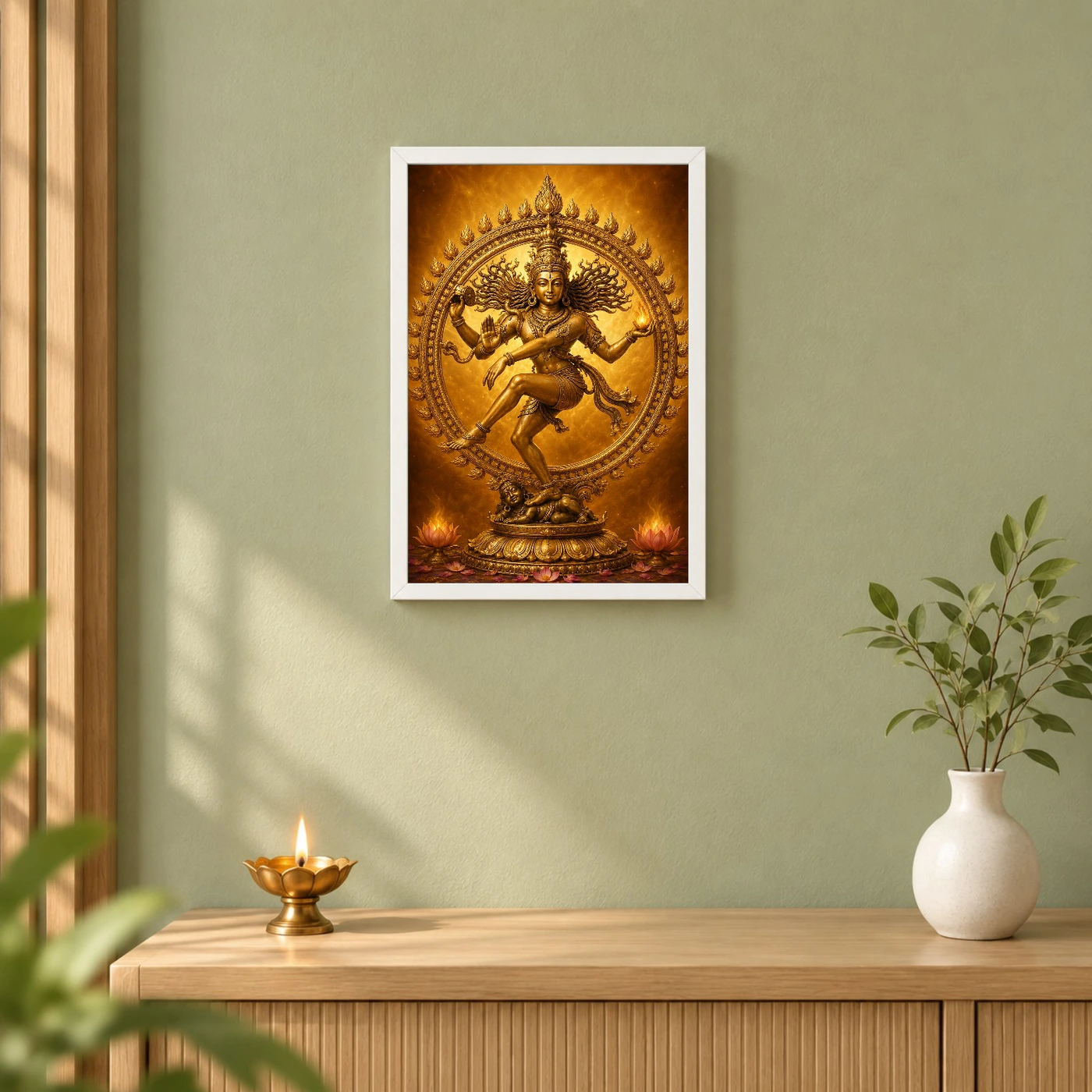 Nataraja Ornate Golden Temple Darshan Photo Frame 6 Nataraja Ornate Golden Temple Darshan Photo Frame — white frame distant wall