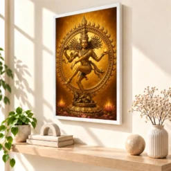 Nataraja Ornate Golden Temple Darshan Photo Frame 15 Nataraja Ornate Golden Temple Darshan Photo Frame — white frame warm console