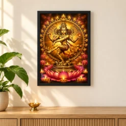 Nataraja Lotus And Diya Radiance Photo Frame 11 Nataraja Lotus And Diya Radiance Photo Frame — black frame pooja shelf