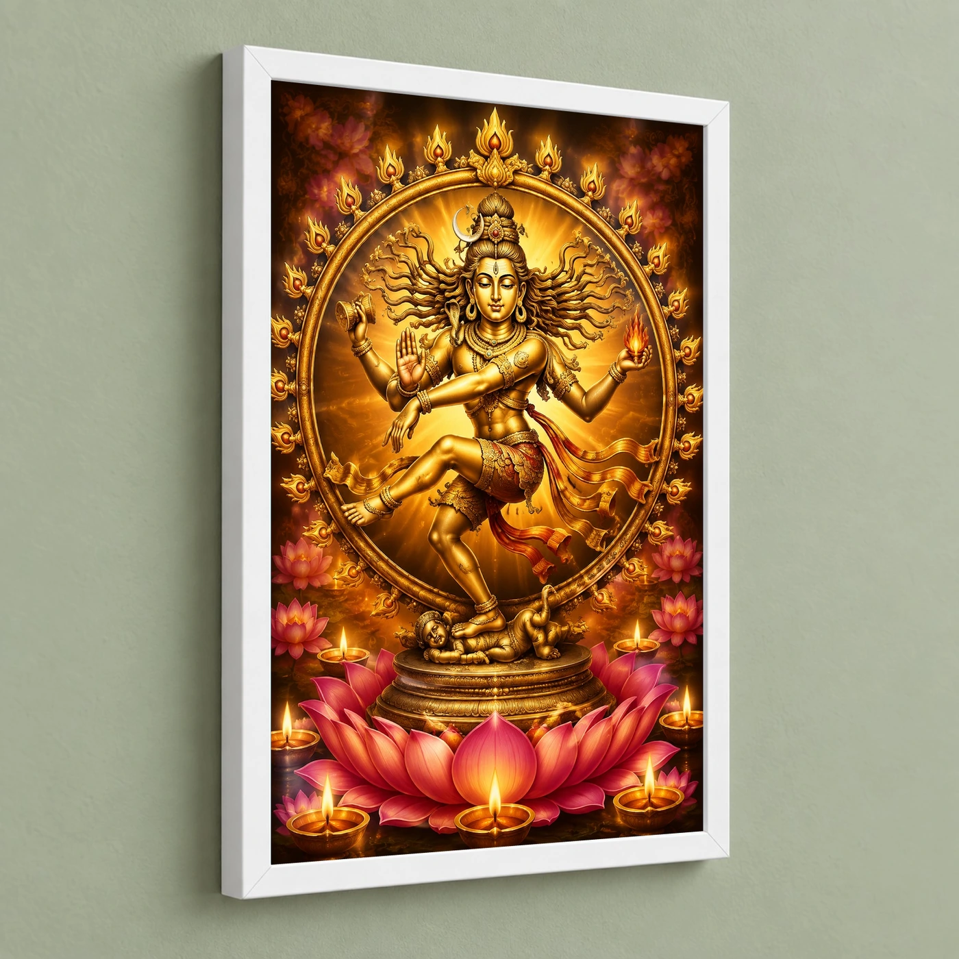 Nataraja Lotus And Diya Radiance Photo Frame 5 Nataraja Lotus And Diya Radiance Photo Frame — white frame angled wall