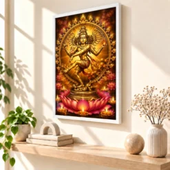 Nataraja Lotus And Diya Radiance Photo Frame 15 Nataraja Lotus And Diya Radiance Photo Frame — white frame warm console