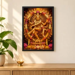 Nataraja Grand Festival Flower Decoration Photo Frame — black frame pooja shelf