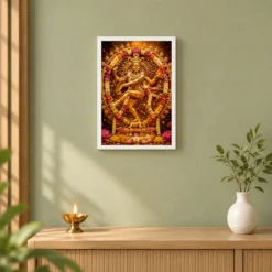 Nataraja Grand Festival Flower Decoration Photo Frame — white frame distant wall