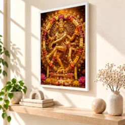 Nataraja Grand Festival Flower Decoration Photo Frame — white frame warm console