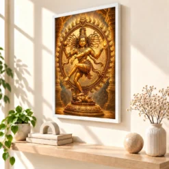 Nataraja Heritage Temple Architecture Backdrop Photo Frame — white frame warm console