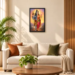 Ardhanarishvara Serene Sunrise Blessing Photo Frame — black frame sofa