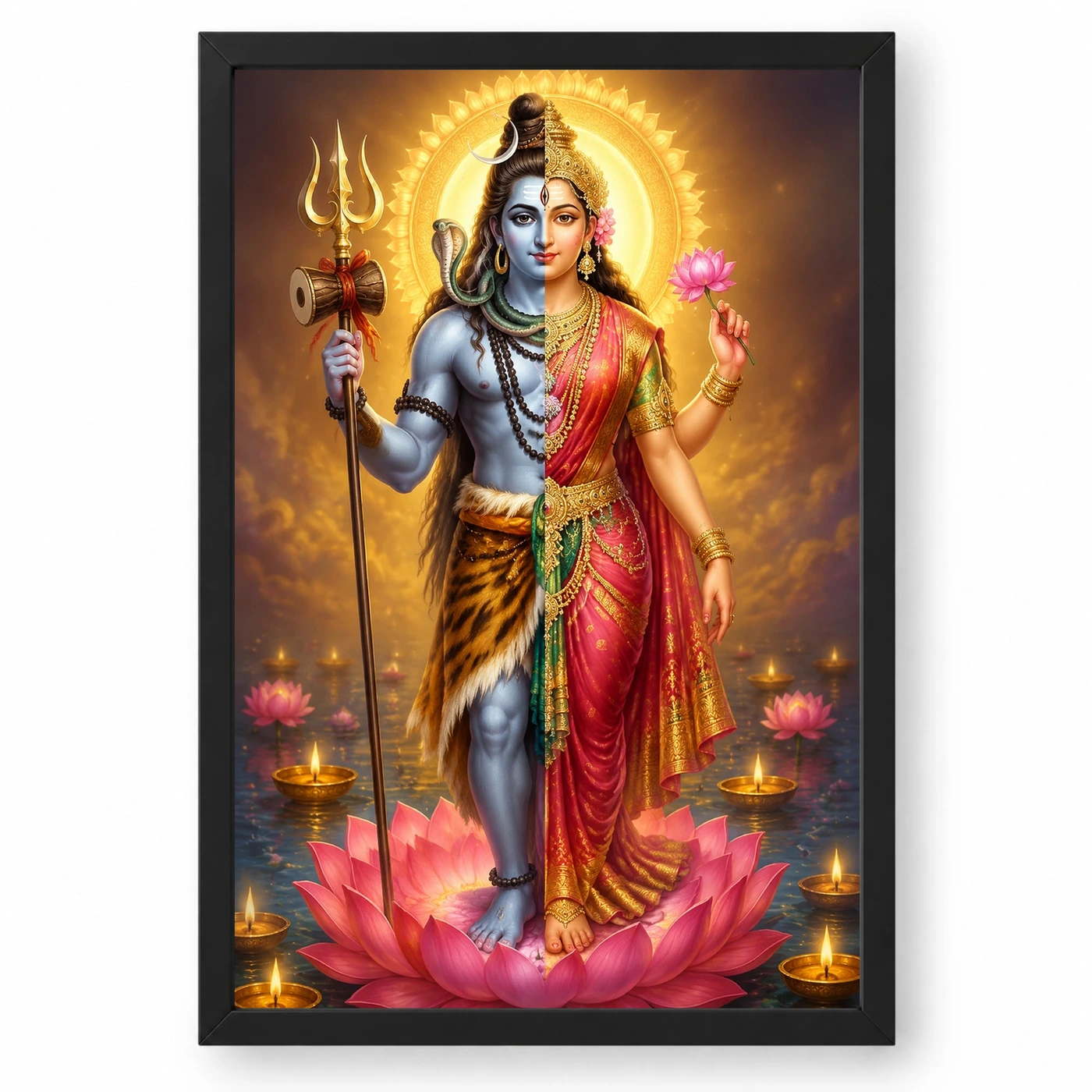 Ardhanarishvara Lotus And Diya Radiance Photo Frame 1 Ardhanarishvara Lotus And Diya Radiance Photo Frame — black frame clean