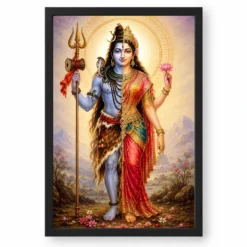 Ardhanarishvara Traditional Indian Miniature-Inspired Devotional Art Photo Frame — black frame clean