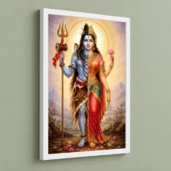 Ardhanarishvara Traditional Indian Miniature-Inspired Devotional Art Photo Frame 13 Ardhanarishvara Traditional Indian Miniature-Inspired Devotional Art Photo Frame — white frame angled wall