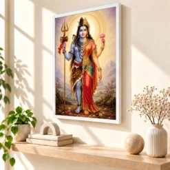 Ardhanarishvara Traditional Indian Miniature-Inspired Devotional Art Photo Frame 15 Ardhanarishvara Traditional Indian Miniature-Inspired Devotional Art Photo Frame — white frame warm console